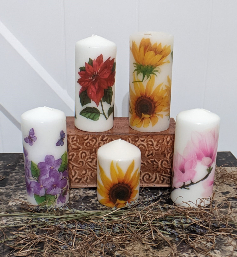 Our handmade decoupage pillar candle