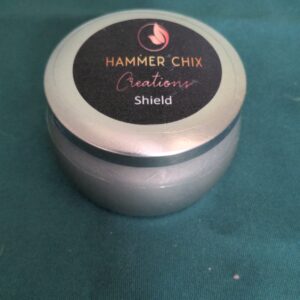 Shield 4 oz Tin Candle. Pure Organic Wax blend Organic, 75% Organic Coconut wax, 25% Organic Soy Wax, Pure Essential oil Blend