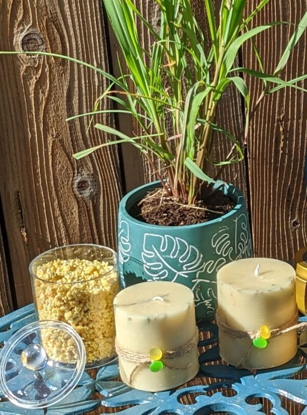 Organinc Lemongrass Beeswax Candles. Handmade