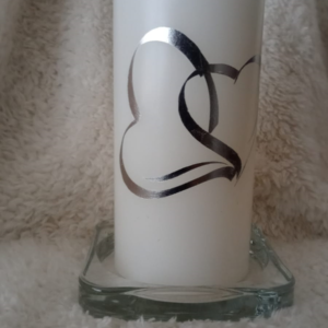 Silver Heart Candle is hand-decoupage and great for Special Occasions, Weddings, and Anniversaries. Simple Elegance,