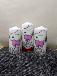 Snoopy Heart, Handmade Unsented Decoupage Candle