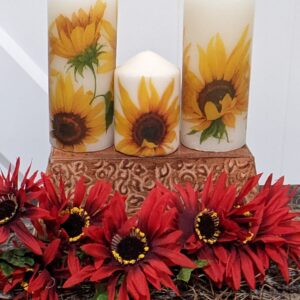 Sunflower Bouquet Tall Handmade Decoupage Candle.