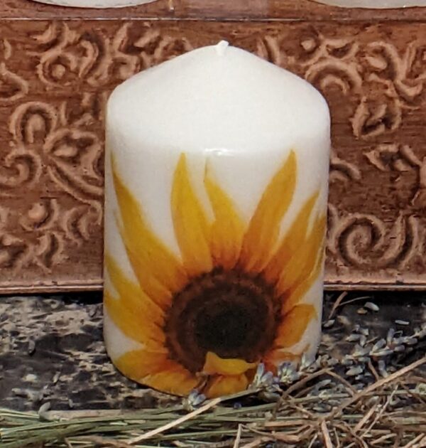 Beautiful Decoupage Candles Sunflower Bouquet Short Handmade are Simply elegant